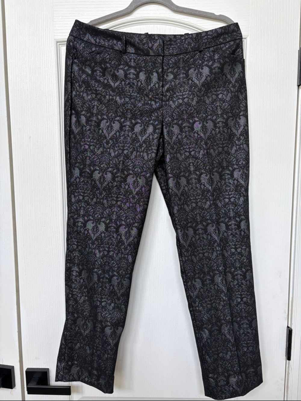 Worthington Black Metallic Brocade Slim Fit Pants